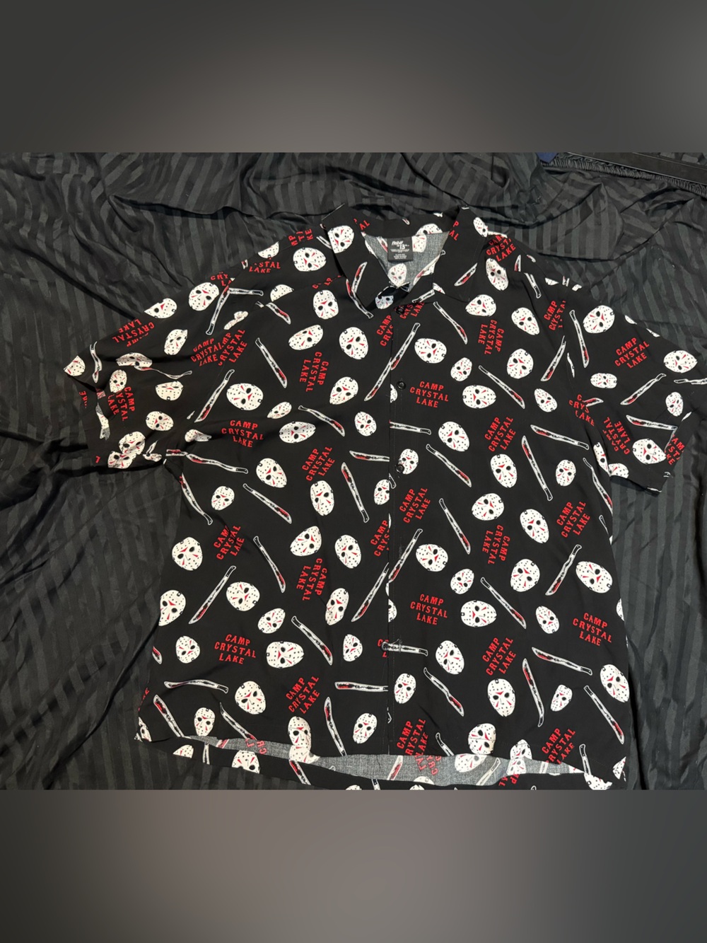 Friday the 13th Camp Crystal Lake Jason Mask Button Up